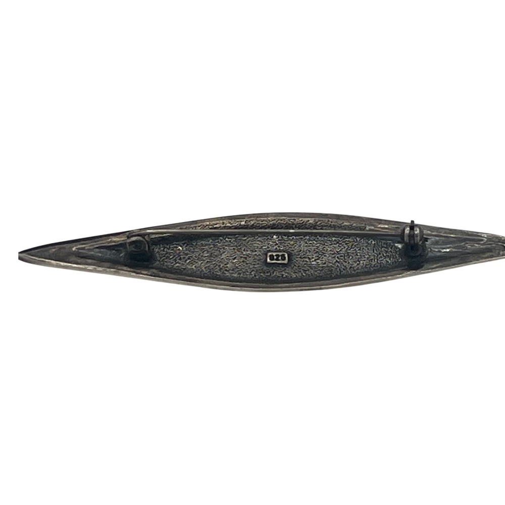 Vintage‎ Sterling Silver 925 Black Onyx Navette Bar Brooch Pin Minimalist 4" - Picture 3 of 7